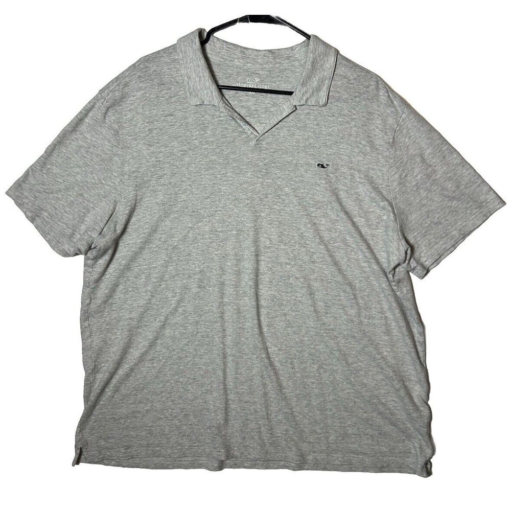 Vineyard Vines Polo Shirt Mens 2XL XXL Linen Cotton Gray‎ Short Sleeve, Whale